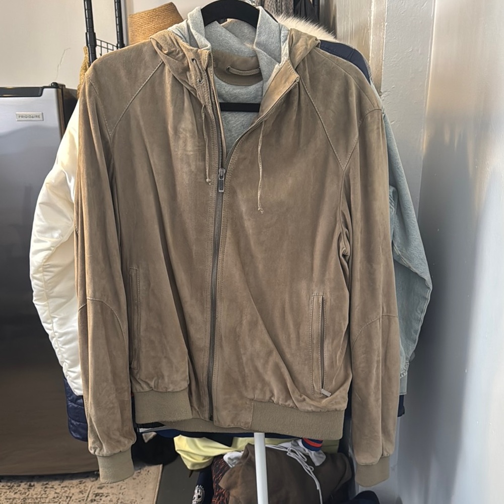 Tan Suede Zip-Up Hoodie